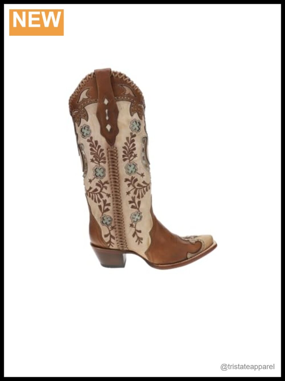 Handcrafted Western Snip Toe Pull-On Boots, Leather, Mid Calf, Low Heel, Studded